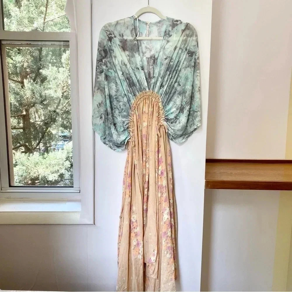 New Free People Long Sleeve Floral Boho Maxi Top XS - Picture 4 of 17